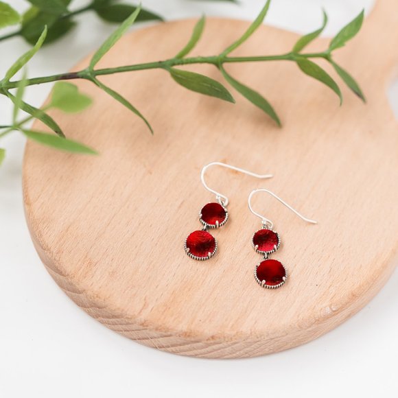 Recycled Vintage 1940s Red Beer Bottle Glass Sterling Double Take Earrings - Picture 2 of 5